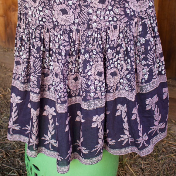 Alicia Bell Cotton & Silk Violet/Blue Peasant Boho Sleeveless Floral Midi Dress - Picture 7 of 16